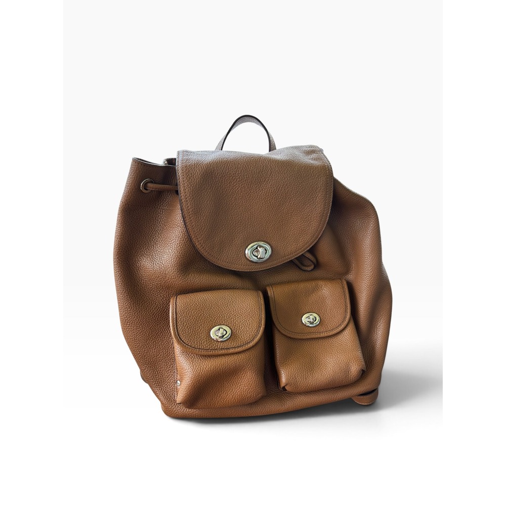 Coach Backpack Brown Pebbled Leather Turnlock F37582 Rucksack Travel Work